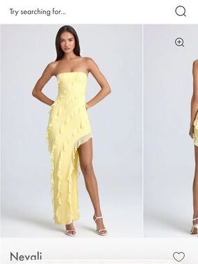 Oh Polly Strapless Asymmetric Ruffle Dress in Soft Yellow